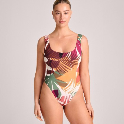 Vitamin A Women's Scoop Neck Full Coverage One Piece Swimsuit - Multi Palm Print