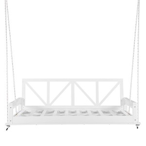 NAYSAYE Patio Swing Acacia Wood Twin Size Porch Swing Bed Durable Minimalist Design for Outdoor Use, White, 88"*25"*4.8" - 1 of 4