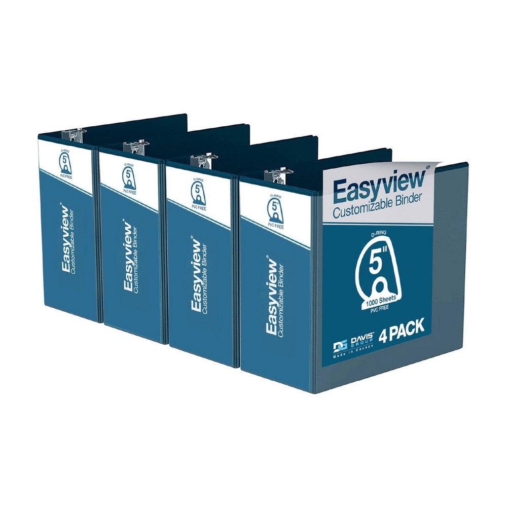Easyview Premium Customizable View 5" Angle D Ring Binder 4pk Navy Blue: 700 Sheet Capacity, Hard Cover, Office Binders