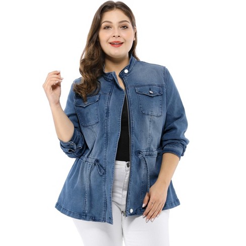 Agnes Orinda Women\'s Plus Size Outerwear Zip Closure Drawstring Denim Jacket  Blue 3x : Target