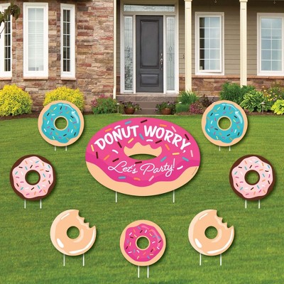 Big Dot of Happiness Donut Worry, Let's Party - Yard Sign and Outdoor Lawn Decorations - Doughnut Party Yard Signs - Set of 8