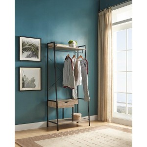 Metal Clothes Rack Open Wardrobe Free Standing with One Drawer Hanging Clothes Rod ¨C Brown & Black Metal - 1 of 4
