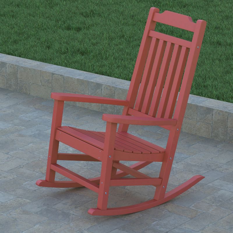 Emma and Oliver Set of 2 All-Weather Poly Resin Faux Wood Rocking Chairs for Porch &Patio, 5 of 14