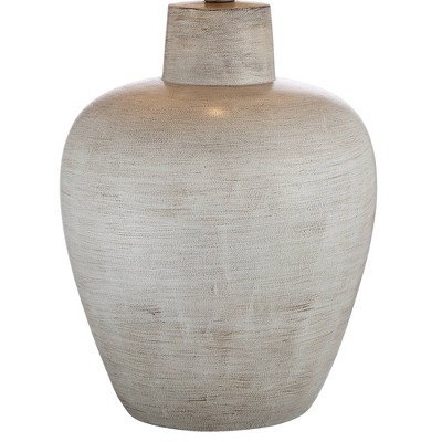 Rustic Gray Urn Table Lamps with Beige Shades, Set of 2