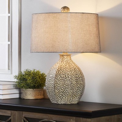 Pebble Pale Traditional Texturized Moulded Resin Table Lamp - StyleCraft: 28" with Linen Shade, Base Dimmer Switch