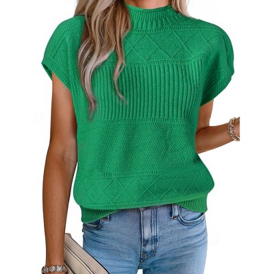 INSPIRE CHIC Women's Sleeveless Mock Neck Knitted Pullover Sweater Tops