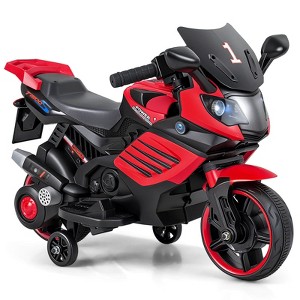 Costway 6V Kids Motorcycle with Music, Horn, Detachable Training Wheels & LED Headlights Pink/Red/Navy/White - 1 of 4