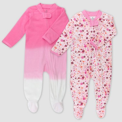 Image of Honest Baby 2pk Organic Cotton Footed Sleep N' Play - Pink Newborn