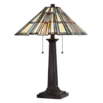 23" Metal/Resin Table Lamp with Tiffany Stained Glass Shade Dark Bronze/Cream - Cal Lighting