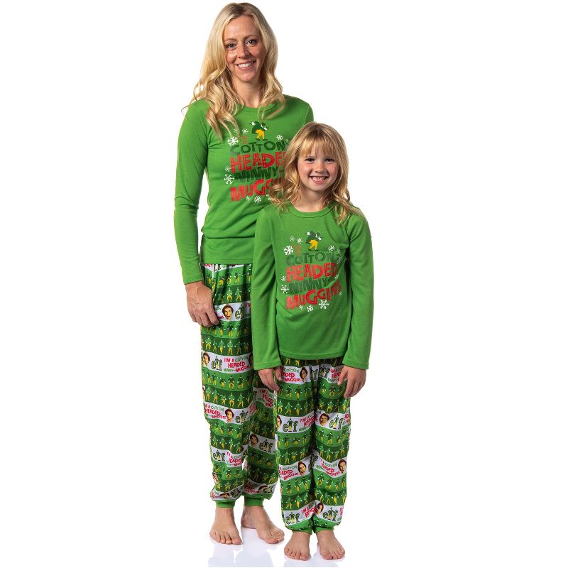 Elf The Movie Womens' and Girl's Film Cotton-Headed Ninny-Muggins Jogger Pajama Set Green, 1 of 6