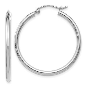 Black Bow Jewelry 2mm Round Hoop Earrings in 14k White Gold, 30mm (1 3/16 Inch) - 1 of 3