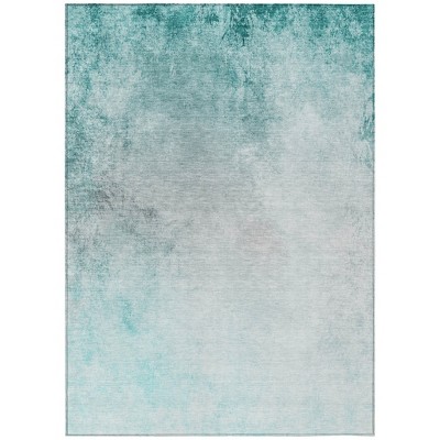 Teal Blue Aqua And Gray Ombre Washable Indoor Outdoor Area Rug