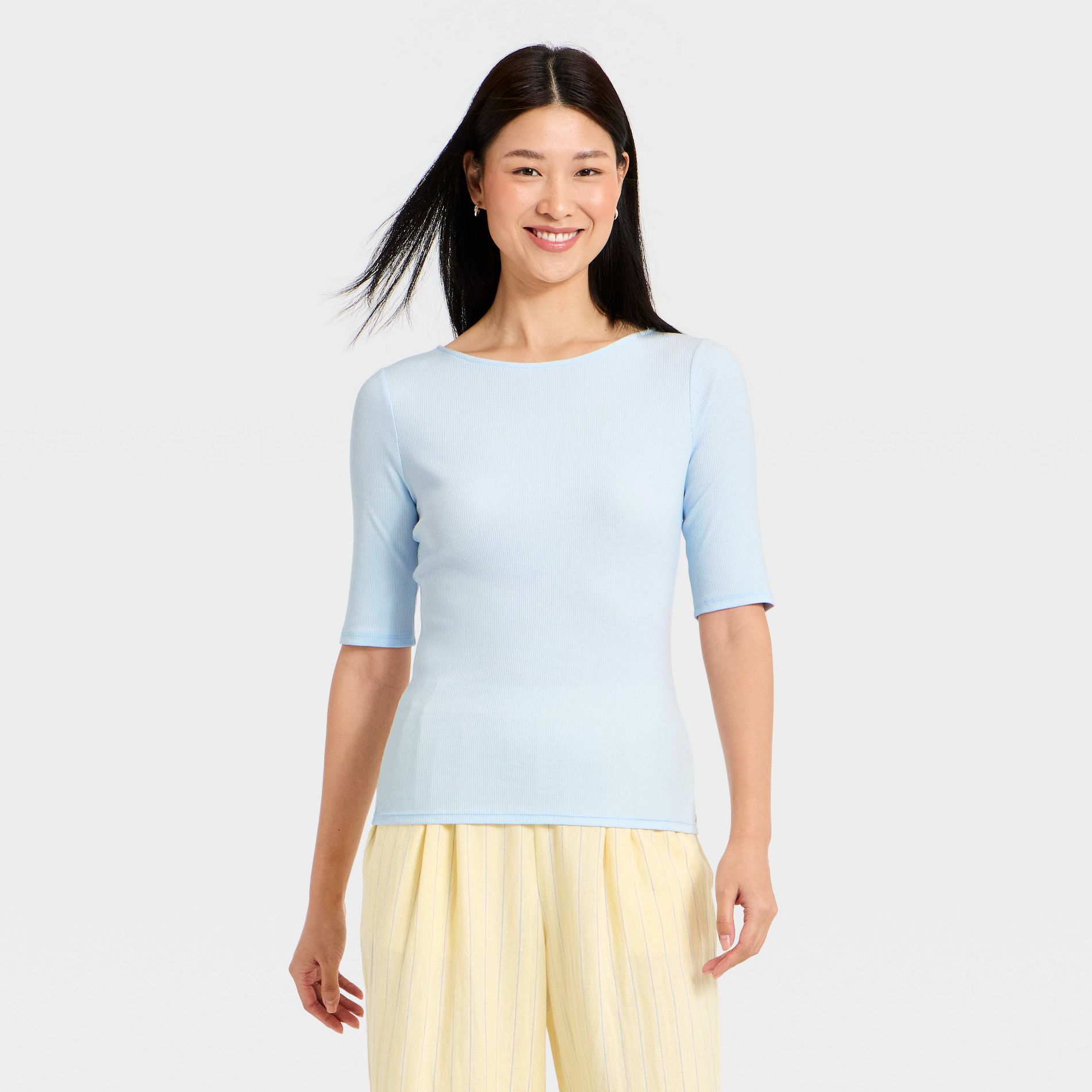 Women's Ribbed Elbow Sleeve Top - A New Day™