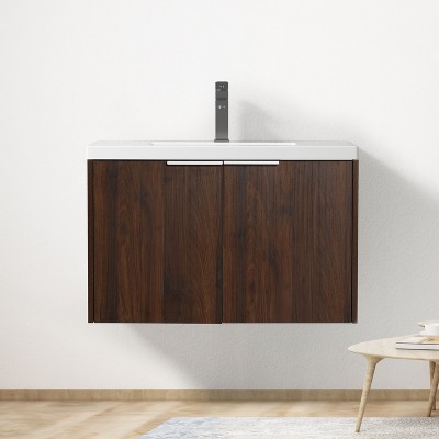 NicBex Floating Bathroom Vanity with Sink,Bathroom Sink Vanity with Soft Close Doors,Modern Bathroom Sink Cabinet for Bathroom,Oak/Walnut