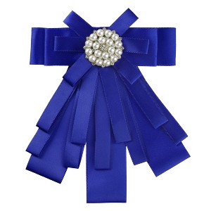 Allegra K Women's Pre-tied Pin Brooch Ribbon Beads Party Bowknot Bow Tie - 1 of 4