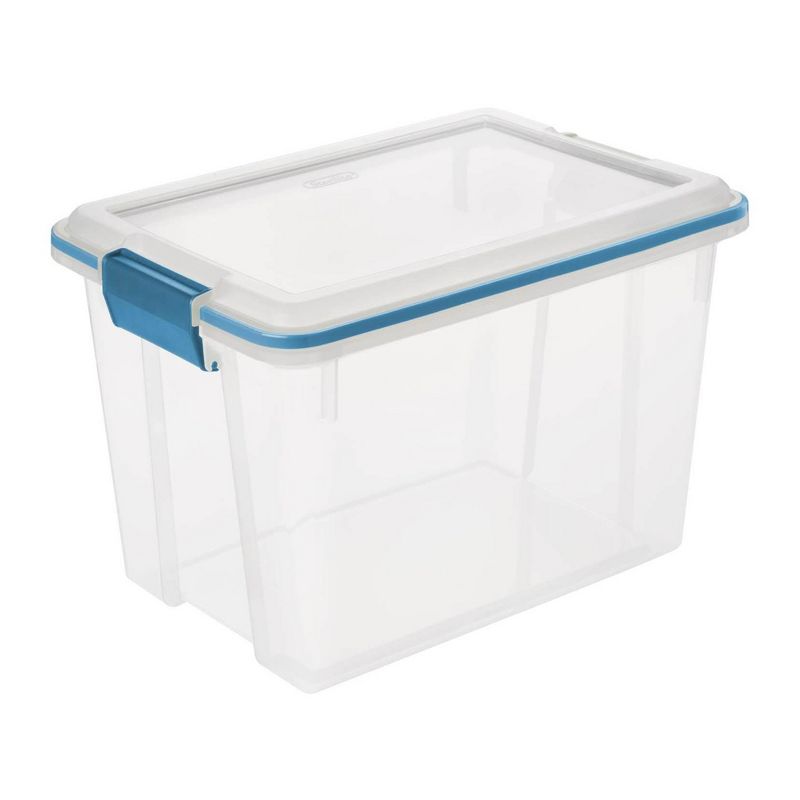 Sterilite 20 Quart Stackable Clear Plastic Storage Tote Container with Clear Gasket Latching Lid for Home and Office Organization, Clear, 1 of 7