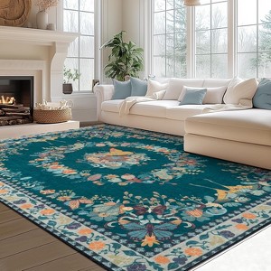LOVEVOOK Floral Butterfly Rug for Living Room, Modern Indoor Large Area Rug for Bedroom Dining Room Home Decor, Non Slip Rugs Machine Washable - 1 of 4