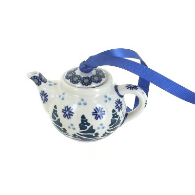 Blue Rose Polish Pottery Festive Fir Teapot Ornament