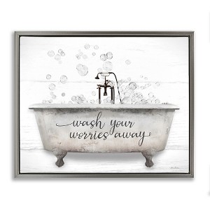 Stupell Industries Wash Worries Away Tub Bubbles Floating Frame Canvas Art - 1 of 4