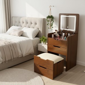 Homy Casa 3-in-1 Vanity Desk with Flip-Top Mirror, Compact Vanity Table with Drawers for Bedroom, Dorm, or Small Space, Walnut - 1 of 4