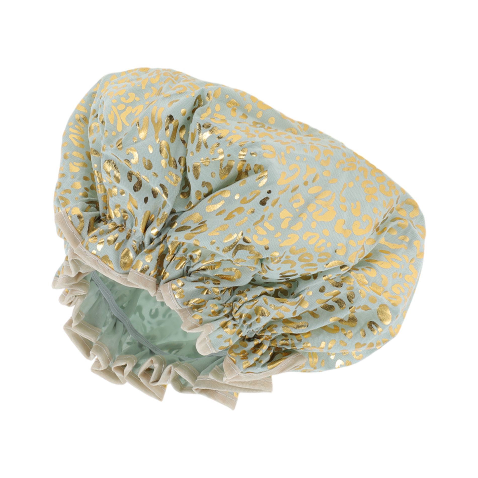 Unique Bargains Women's Leopard Point Bath Cap Green Gold Tone 1 Pc