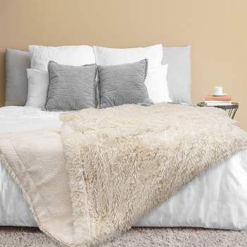 PAVILIA Fluffy Faux Fur Reversible Throw Blanket for Bed, Sofa, and Couch
