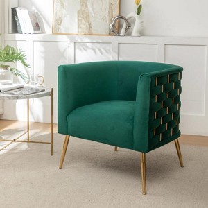 SEYNAR Mid-Century Modern Velvet Accent Chair, Gold Finish Barrel Chair for Living Room - 1 of 4