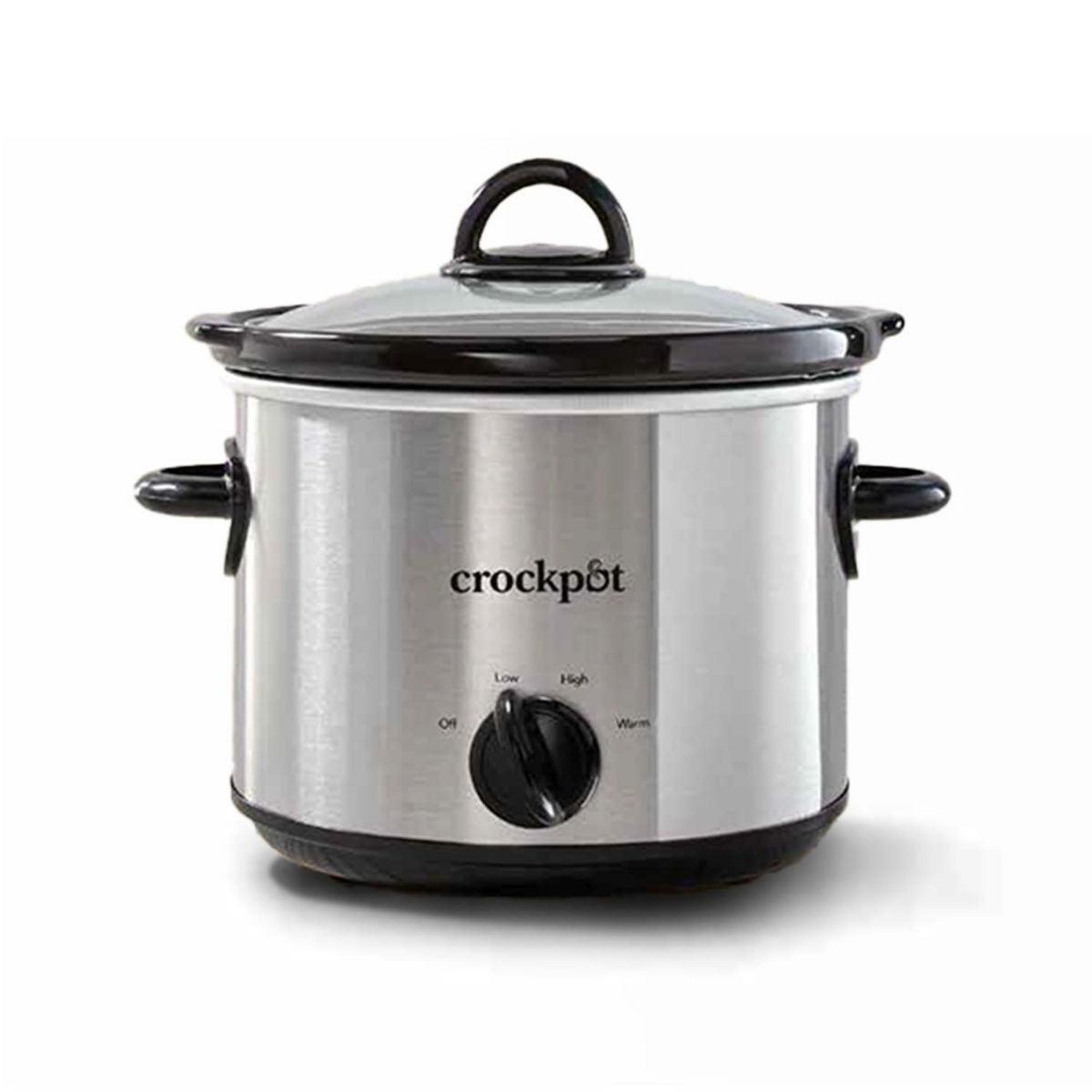 Crock-Pot 3qt Round Manual Slow Cooker Black Stainless Steel: 3-Setting Small Crockpot with Removable Stoneware Pot