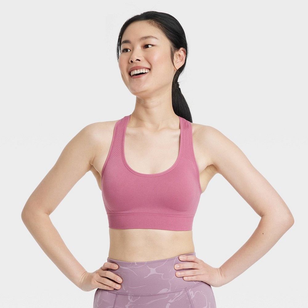 Women's Medium Support Seamless Racerback Sports Bra - All in Motion Coral Pink XS