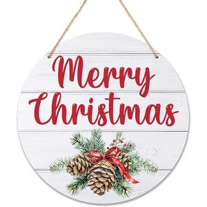 Lomsoe Merry Christmas Wooden Hanging Decor Merry Christmas Door Sign Wooden Farmhouse Wall Front Door Hanger Christmas Gift - 1 of 4