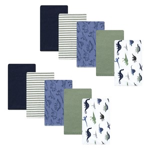 Hudson Baby Infant Boy Cotton Flannel Burp Cloths Set, Blue Green Dino, One Size - 1 of 4