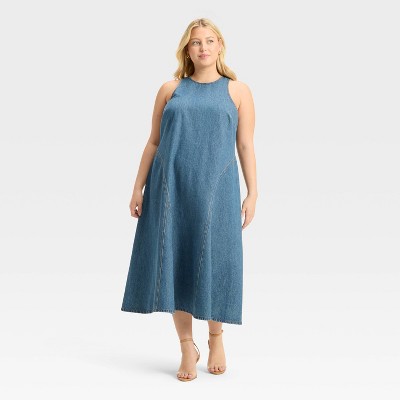 Women's Racerback Denim Midi A-Line Dress - Future Collective