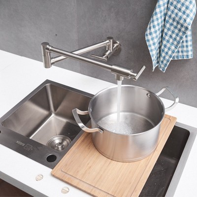 Brushed Nickel Wall-Mounted Double Handle Pot Filler Faucet