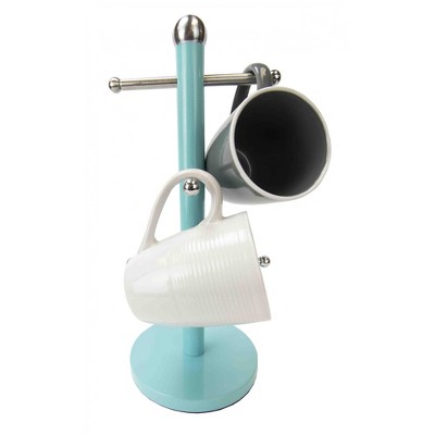 Home Basics Turquoise Collection  6 Cup Steel Mug Tree Holder Stand with Rounded Silver Ends