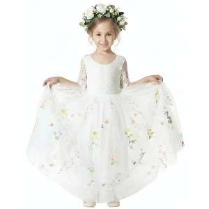 2Bunnies Girls 3-10Y Floral Garden Embroidered Tulle Lace Girl Dress Short Sleeve Maxi - 1 of 4