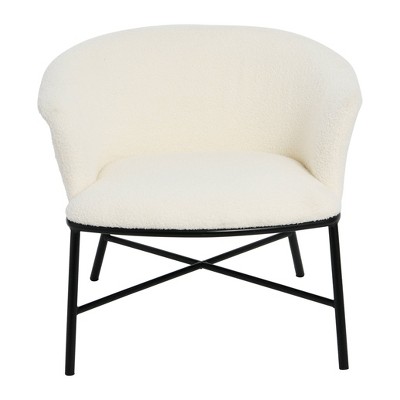 White Boucle Upholstered Metal Accent Arm Chair