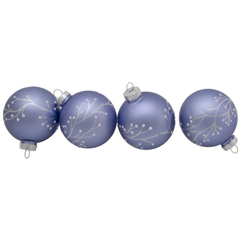 Northlight 4ct Matte Purple Glass Ball Christmas Ornaments with Branch Design 2.5" (63.5mm), 5 of 6