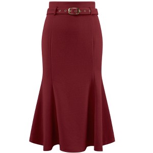 INSPIRE CHIC Women's High Waist Ruffle Hem Midi Length Mermaid Skirt - 1 of 4