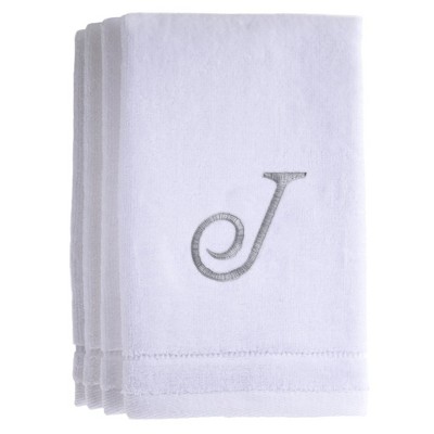 Creative Scents White Fingertip Monogrammed Towels Silver Embroidered