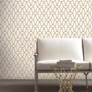 RoomMates Trellis Peel & Stick Wallpaper Gold: Removable Vinyl, Self-Adhesive, Geometric Modern Design, 28.2 Sq Ft Coverage - 1 of 4