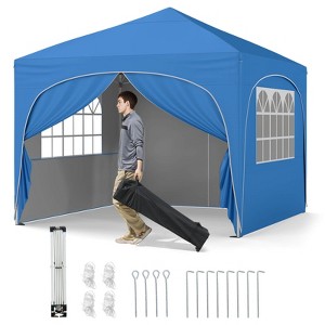 Costway 10 X 10 FT Pop up Canopy Tent Outdoor Easy Setup Sunshade with Wheeled Bag Blue/White/Gray - 1 of 4