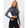 INSPIRE CHIC Women's Sheer Stand Collar Zip Up Shiny Cropped Jacket - 2 of 4