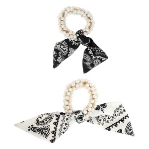 Unique Bargains Grace Flower Pearl Ribbon Bow Hair Elastic Band 2 Pcs - 1 of 4