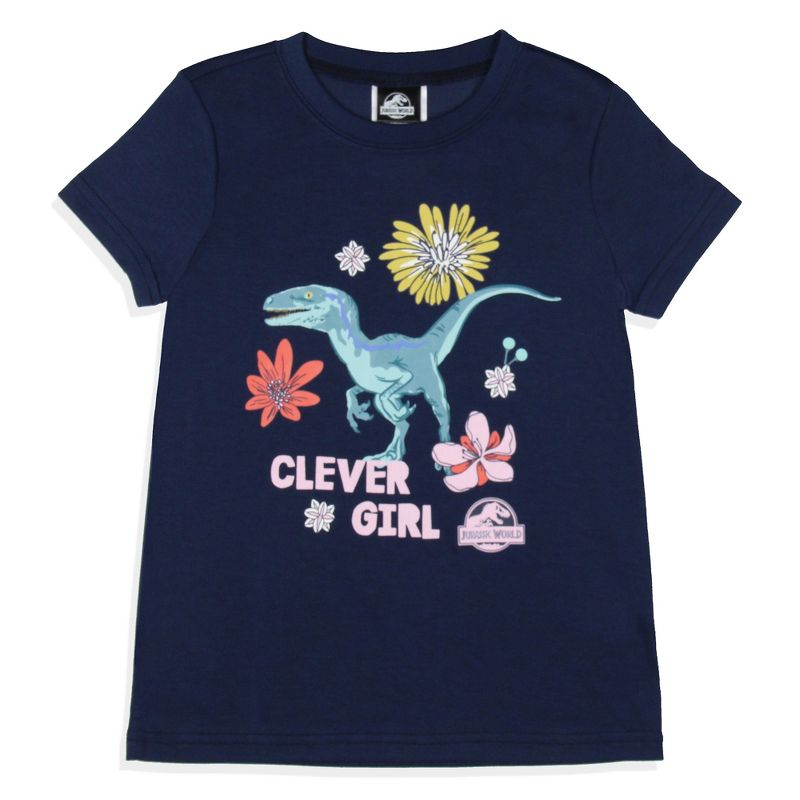 Jurassic World Girls' Movie Film Clever Girl Sleep Pajama Set Shorts Blue, 2 of 7