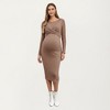 Anna-Kaci Women's Ribbed Knit Maternity Dress with Long Sleeves and Front Twist Detail for Stretch Comfort and a Smooth, Fit - 3 of 4