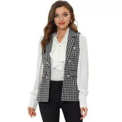 Allegra K Women's Vintage Tweed Vest Open Front Plaid Sleeveless Cardigan  Office Blazer Jacket Black Large : Target