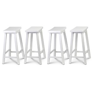 PJ Wood Classic Saddle-Seat 24" Tall Kitchen Counter Stools for Homes, Dining Spaces, and Bars w/Backless Seats, 4 Square Legs, White (4 Pack) - 1 of 4