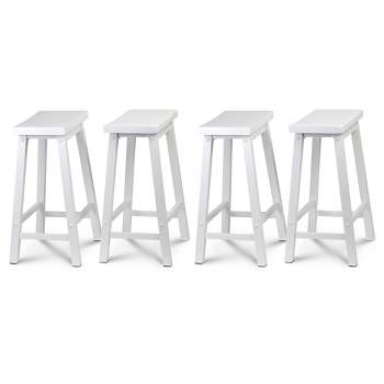 PJ Wood Classic Saddle-Seat 24" Tall Kitchen Counter Stools for Homes, Dining Spaces, and Bars w/Backless Seats, 4 Square Legs, White (4 Pack)