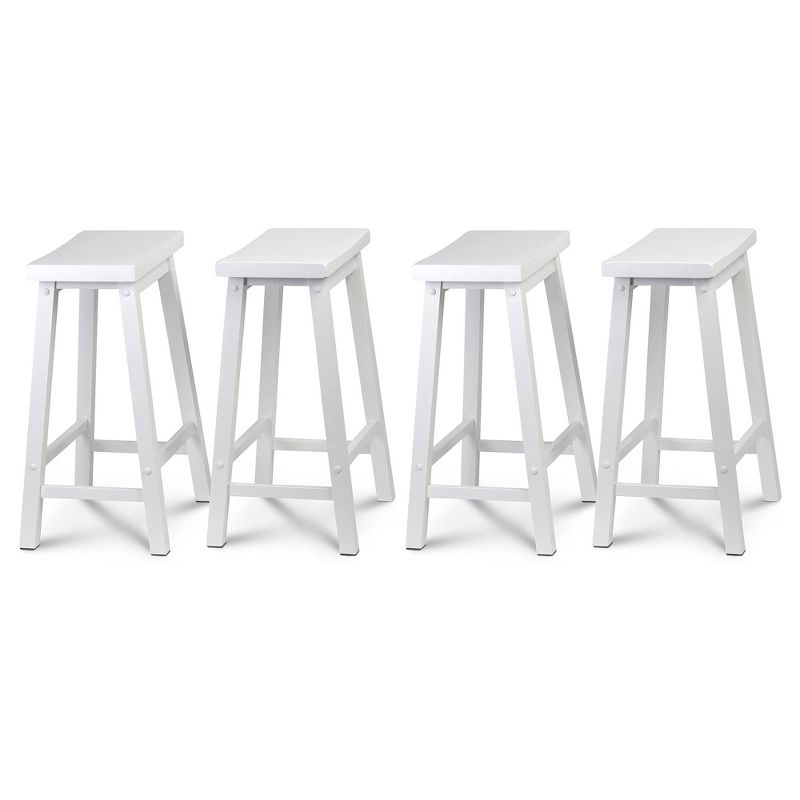 PJ Wood Classic Saddle-Seat 24" Tall Kitchen Counter Stools for Homes, Dining Spaces, and Bars w/Backless Seats, 4 Square Legs, White (4 Pack), 1 of 7