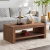 Rustic Solid Wood Coffee Table, Large Rectangle 2-Tier Storage Shelf, Vintage Natural Wood Accent Table for Living Room or Office-Baofuwish - 3 of 4